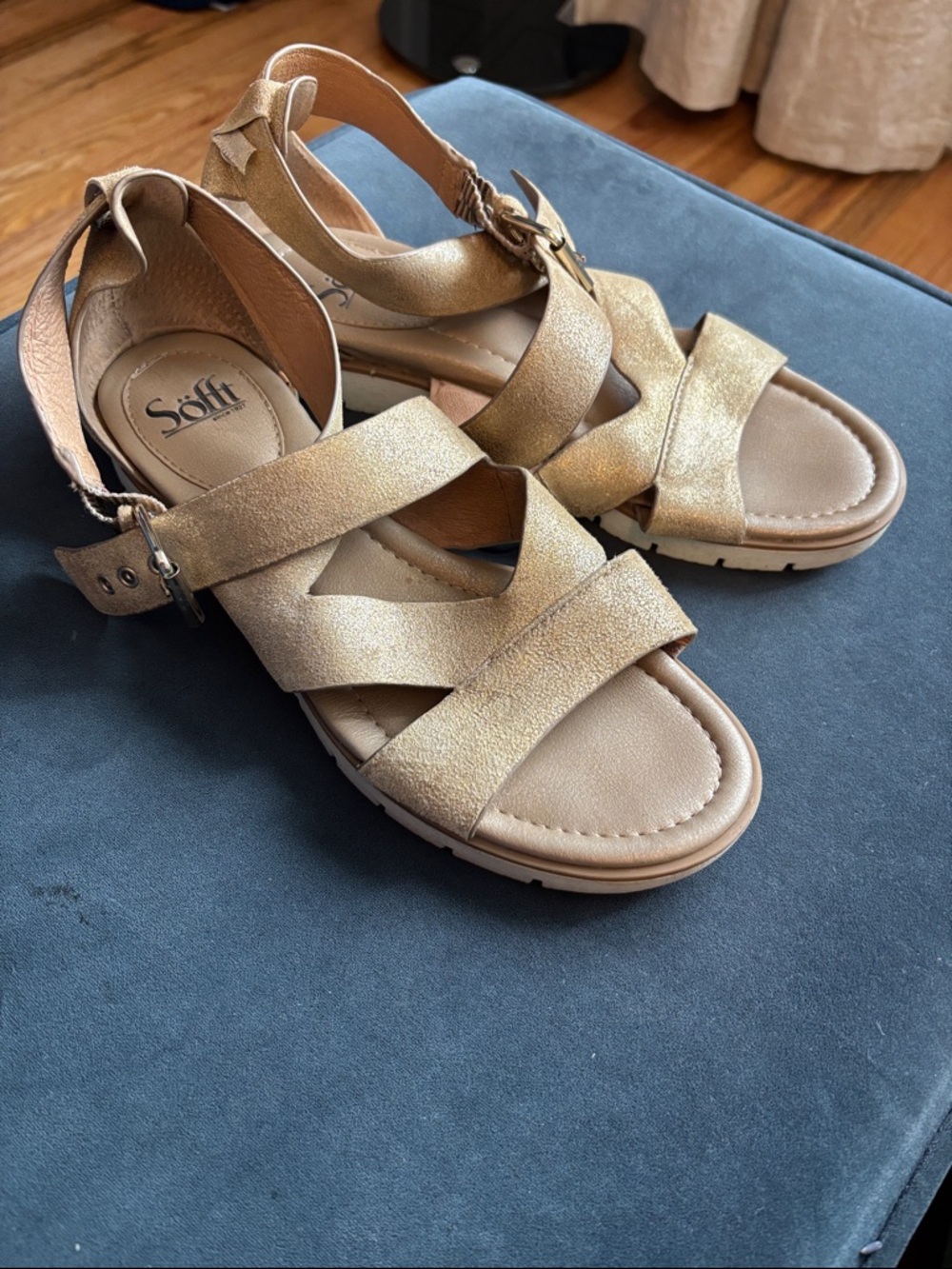 Sofft Metallic Gold Strappy Comfort Sandals